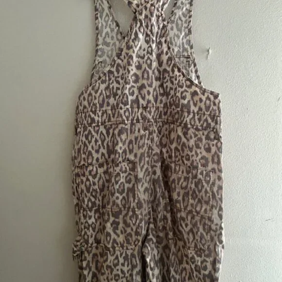 Urban Outfitters Camille Leopard Print Cheetah Cotton Zip Racerback Overalls NEW - Picture 14 of 16